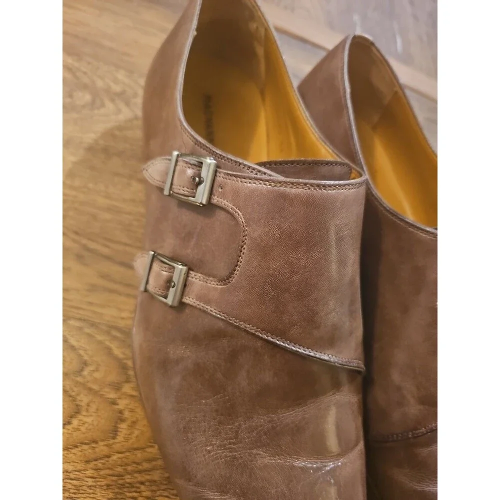Magnanni Ezra Taupe Leather Oxfords Men's Size 13 Double Buckle Almond Toe